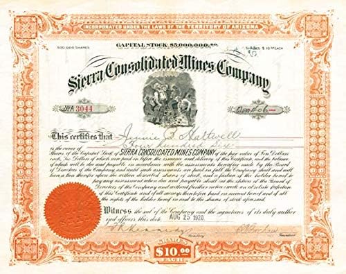 Sierra Consolidated Mines Co. - Склад за сертификат