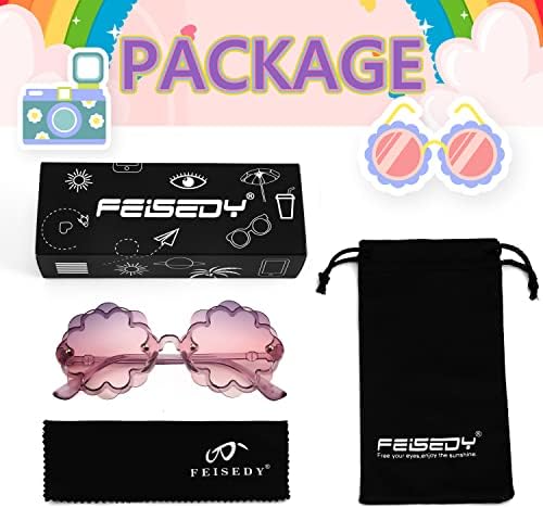 FEISEDY/ Сладки Слънчеви Очила с Цветя Модел за Момичета, Кръгли Очила за Деца, Цветни за Парти по случай рождения