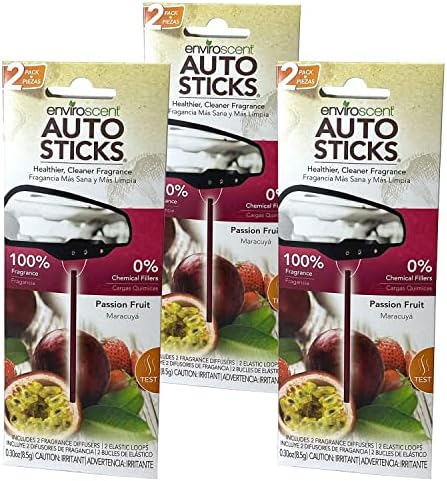 Естествени автомобилни ароматизатори Enviroscents Auto Sticks, 3 опаковки по 6 пръчки (Маракуйя)