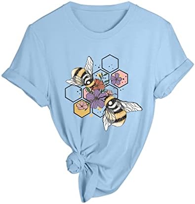 Дамски Ризи за Туризъм, Топ, Дамски Пролетно-Лятна Тениска с Принтом Пчели, Къс Ръкав, Тениска С кръгло деколте,
