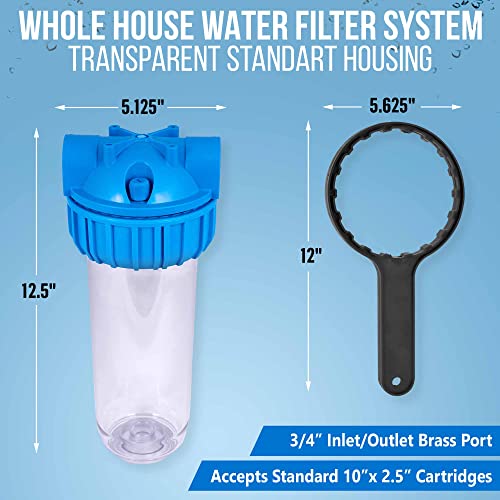 10-Инчов Прозрачен Стандартна система за филтриране на вода за цялата къща с Прижимным защитен клапан 3/4 Впускным/Зрелостните