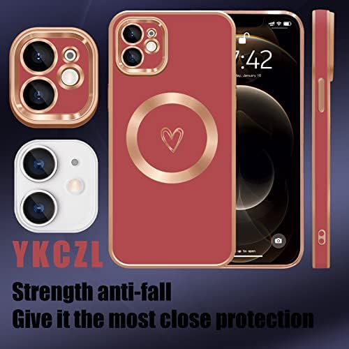 YKCZL е Съвместим с Магнитен калъф за iPhone 11, Луксозно покритие, Хубаво Сърце, Пълна Защита на обектива на