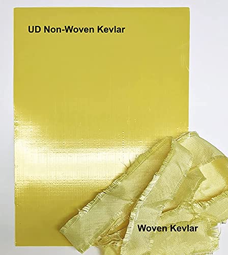24 бр. листа от нетъкан текстил Kevlar UD балистични клас, 11 см x 15 см на листа, жълто