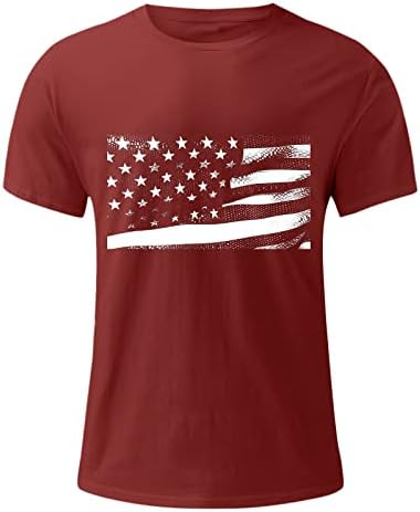 Памучен мъжки t-shirt MIASHUI с флага на Деня на независимостта, мек и удобен памучен тениска с фин принтом