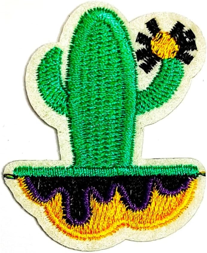 Салфетки плюс 3 бр. Зелена нашивка с кактусом, сладък цвете кактус, мультяшная желязна нашивка, бродирана апликация,