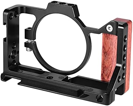 Клетка за камера Teerwere с Горната дръжка Клетка за камера с дървена дръжка Студен обувка за монтиране на микрофон, Led осветление (Цвят: черен размер: One Size)