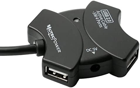 Активен удължител MutecPower 16,5 фута (5 м), USB 2.0 с 4-Пристанищен USB възел и чипсети на разширяване - USB-кабел за свързване на мъж към жена / Кабел-ретранслатор 16,5 Фута Черен