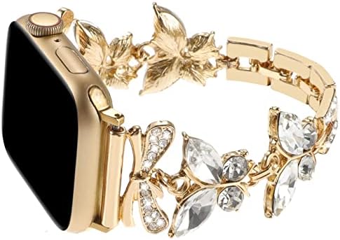 Метална каишка с блестящи диаманти, съвместим с каишка на Apple Watch 38 мм, 40 мм 41 мм, дамски Елегантни бижута с метални звена, Регулируеми Аксесоари за гривни, каишка за iW