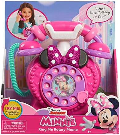 Въртящи телефон Disney Junior Minnie Mouse Ring Me със светлини и звуци, Детски телефон за притворных игри, от Just Play, многоцветен, 7,5 x 5,75 x 7,75 инча