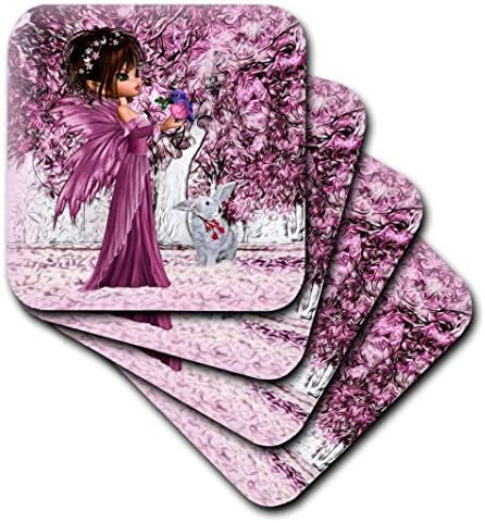 3d Розова Горска фея Омагьосан гора с Бял Заек - Меки подложки, комплект от 8 броя (CST_218898_2)