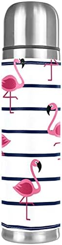 Тропически Фламинго Морски Ивици Термос С Вакуумна Изолация 1Л Компактна Бутилка за Напитки От Неръждаема Стомана